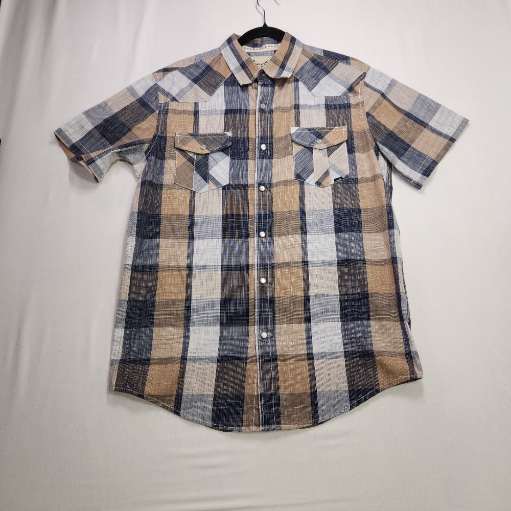⭐️Coastal Western Pearl Snap Plaid Shirt Men M Short Sleeve Casual Streetwear